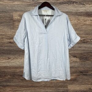 Kindred Bravely Oversized Nursing & Maternity Collared Top Size L Blue Pinstripe